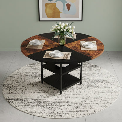 Eettafel – Dinertafel – Keukentafel – Eetkamertafel – Tafel – Extra Lang – Rond/Ovaal Design – Geschikt voor 4-6 Personen – Krasbestendig Engineered Hout – Stevige Metalen Poot