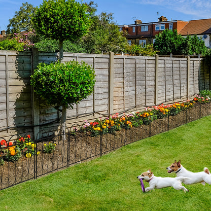 Metalen Tuinhek – Tuinafscheiding – Border Schutting – Tuinpaneel – Grasdraad Afzetting – Modern Design – Zwart Gecoat Metaal – Weerbestendig 60 x 62 cm – Set Van 5 Panels