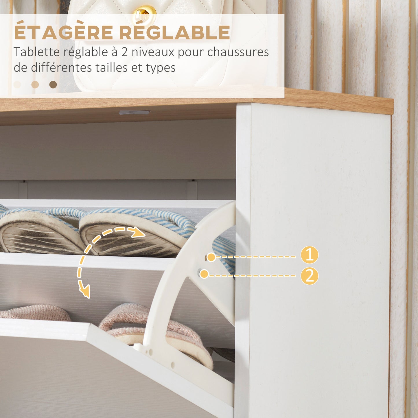 Schoenenkast – Schoenopberger – Schoenenrek – Schoenenkastje – Wit – Scandinavisch Design – 3 Kleppen Met Verstelbare Vakindeling – Compact 70x23,5x122 cm