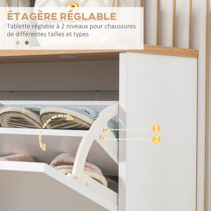 Schoenenkast – Schoenopberger – Schoenenrek – Schoenenkastje – Wit – Scandinavisch Design – 3 Kleppen Met Verstelbare Vakindeling – Compact 70x23,5x122 cm