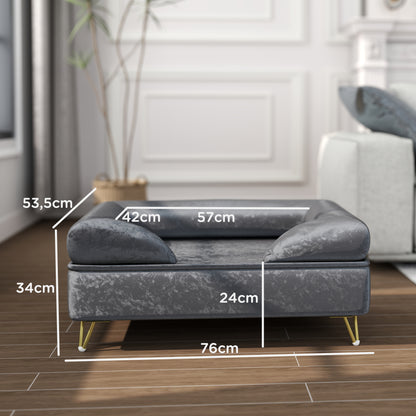 Huisdierenbank – Hondenbank – Kattenbank – Dierenbank – Huisdierenbed – Luxe Dutch Velvet – Afneembare Wasbare Hoes – 76x53,5x34 cm – Stevige Houten Constructie