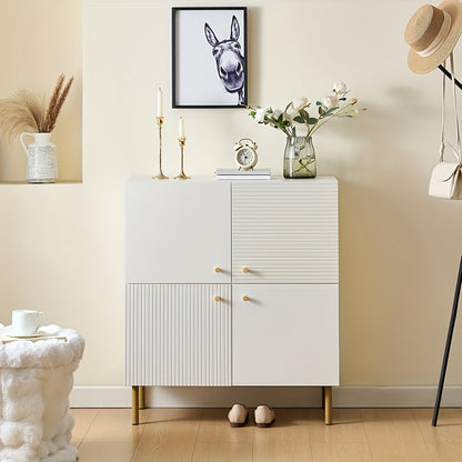 Dressoir – Opbergkast – Sideboard – Kast – Buffetkast – Wit met Gouden Accenten – 4 Deuren met Ruime Binnenkant – Duurzaam Bamboe, Vrijstaand & Eenvoudige Montage