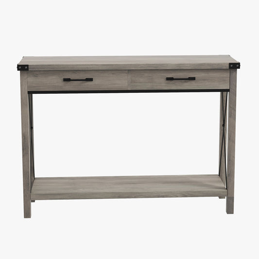 Haltafel – Sidetable – Console Table – Entree Tafel – Wandtafel – Grijs – Twee Laags – MDF Blad & Houten Poten