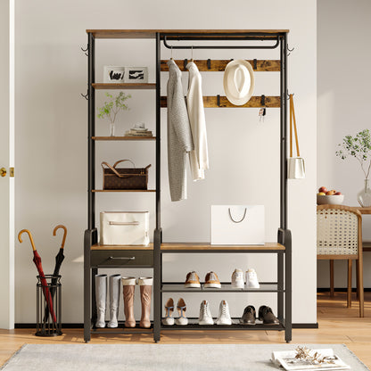 Kapstok – Schoenenrek – Garderobe – Kledinghanger – Schoenenbank – 5-in-1 Multifunctioneel – Stevig Metalen Frame – 182 cm Hoog