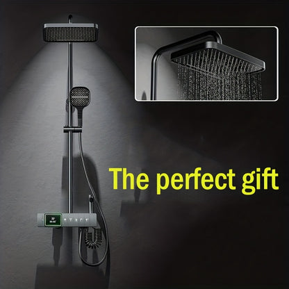 Douchekop – Handdouche – Regendouche – Digitale Douche – Doucheset – 5 Waterstraalstanden – Hydroelectrische Stroomvoorziening – Koper – Ambient Verlichting – Groot Display – Donkergrijs