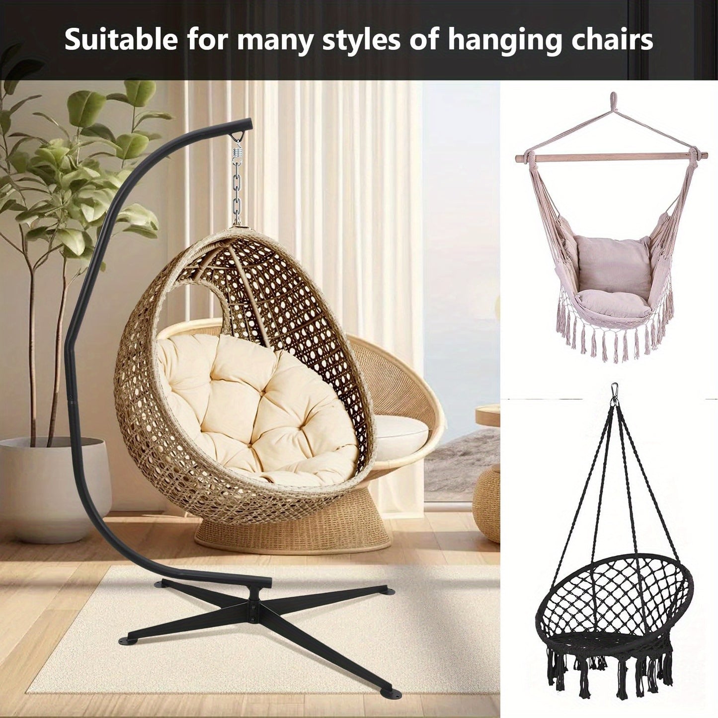 Hangmatstandaard – Hangmat Frame – Tuinstandaard – Hangstoel Standaard – Metalen Onderstel – 360° Draaibare Voet – Weerbestendig & Hoge Draagkracht tot 150 kg