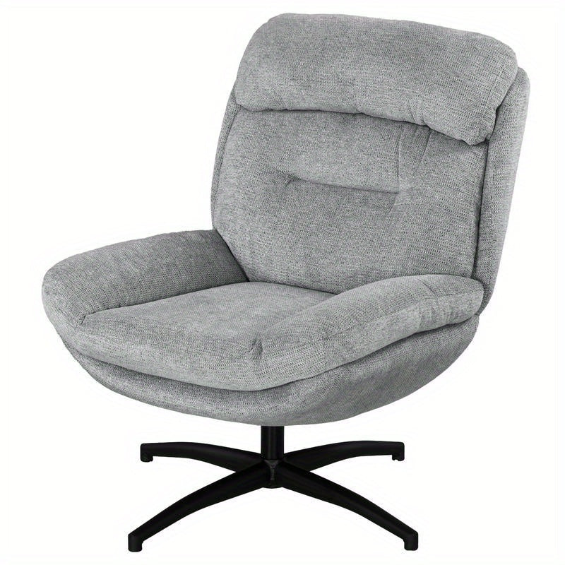 Draaistoel – Zwenkstoel – Lounge Stoel – Accentstoel – Fauteuil – 360 Graden Draaibaar – Zachte Chenille Bekleding – Foamvulling – Grijs Met Zwarte Poten – Eenvoudige Montage