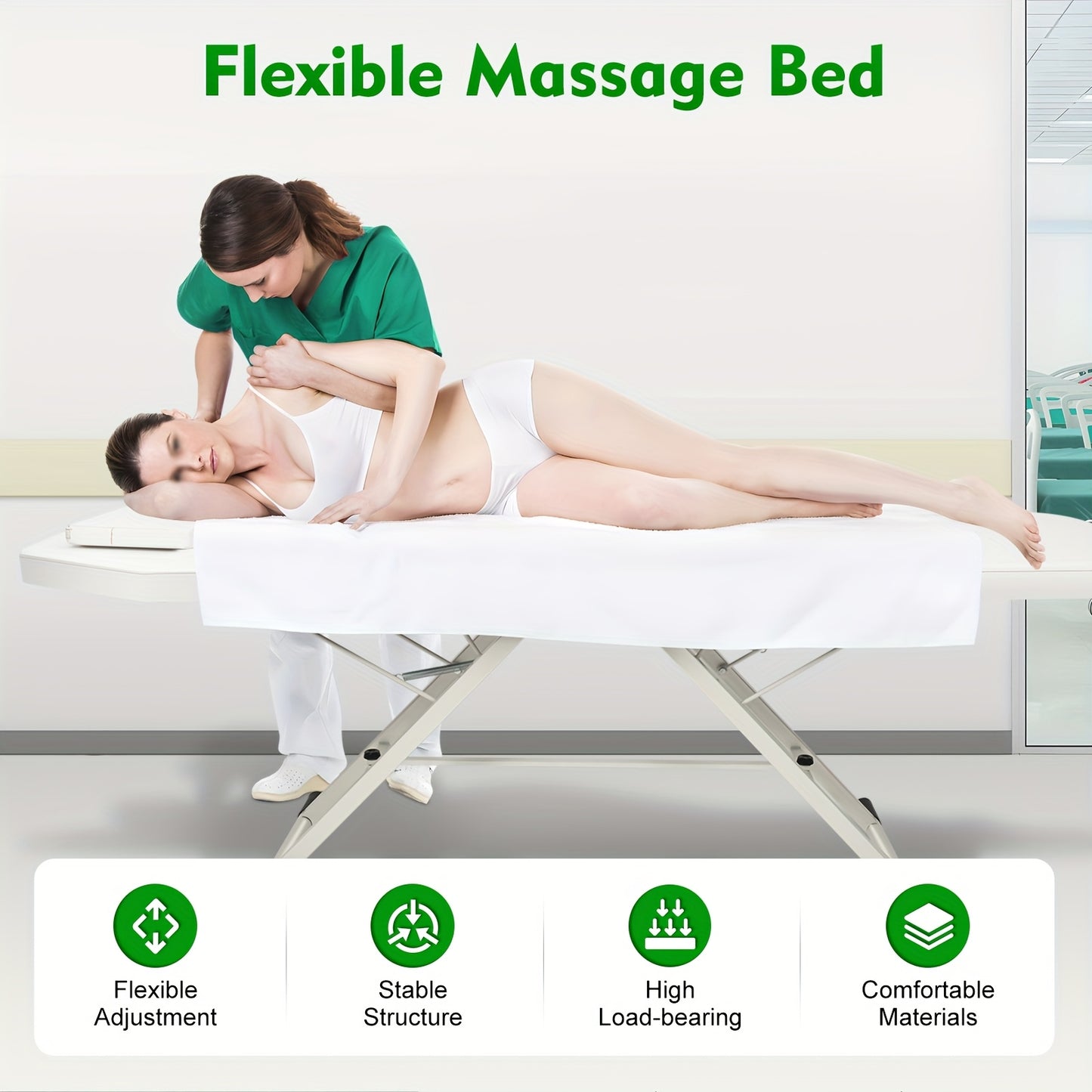 Massagetafel – Behandeltafel – Behandelbank – Schoonheidstafel – Massagebed – Verstelbaar in Hoogte – Roestvrij Staal – 3-voudig Inklapbaar – Wit