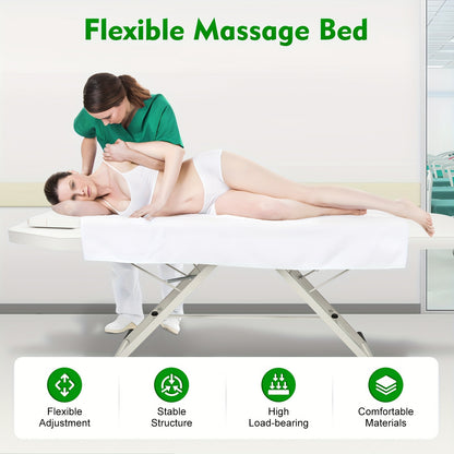Massagetafel – Behandeltafel – Behandelbank – Schoonheidstafel – Massagebed – Verstelbaar in Hoogte – Roestvrij Staal – 3-voudig Inklapbaar – Wit
