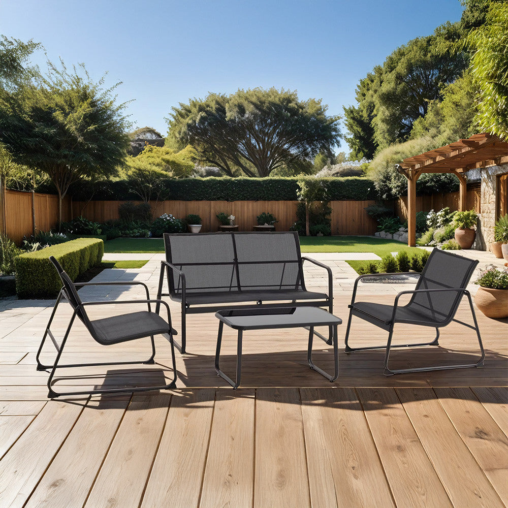 Tuinset – Loungeset – Zitgroep – Buitenmeubels – Balkonset – Gepoedercoat Staal – Waterafstotend Textilene