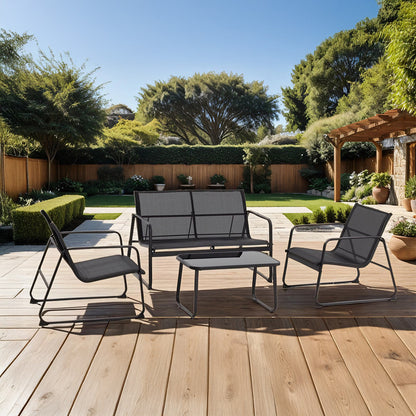 Tuinset – Loungeset – Zitgroep – Buitenmeubels – Balkonset – Gepoedercoat Staal – Waterafstotend Textilene
