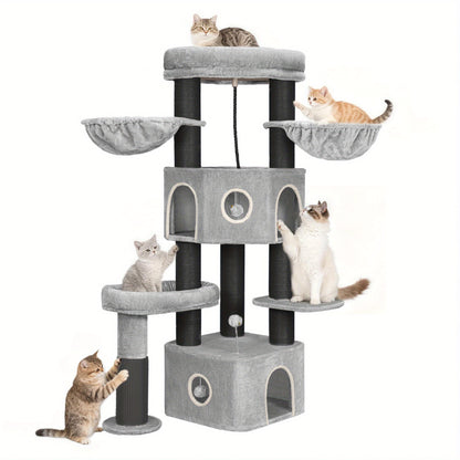 Krabpaal – Kattenboom – Kattenmeubel – Kattentoren – Krabmeubel – 163 cm Hoog – 10 cm Dikke Sisalpalen Voor Grote Katten – Twee Kattenholletjes Met Ruim Platform