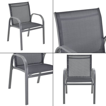 Tuinset – Tuinmeubelset – Bistroset – Loungeset – Balkonset – Stalen Frame – Glasplaat Tafel – Lichtgrijs – 2 Persoons Bank – 2 Stoelen