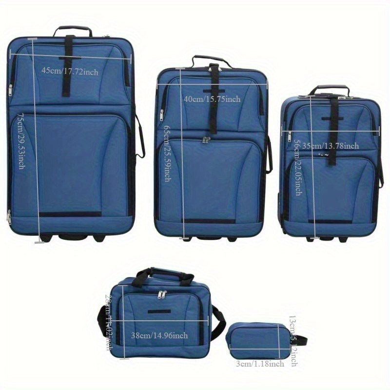 Kofferset – Reiskoffer Set – Bagageset – Trolley Koffer – Reistas – 5-delig – Blauw – Lichtgewicht Stof – Duurzaam Met ABS+PC