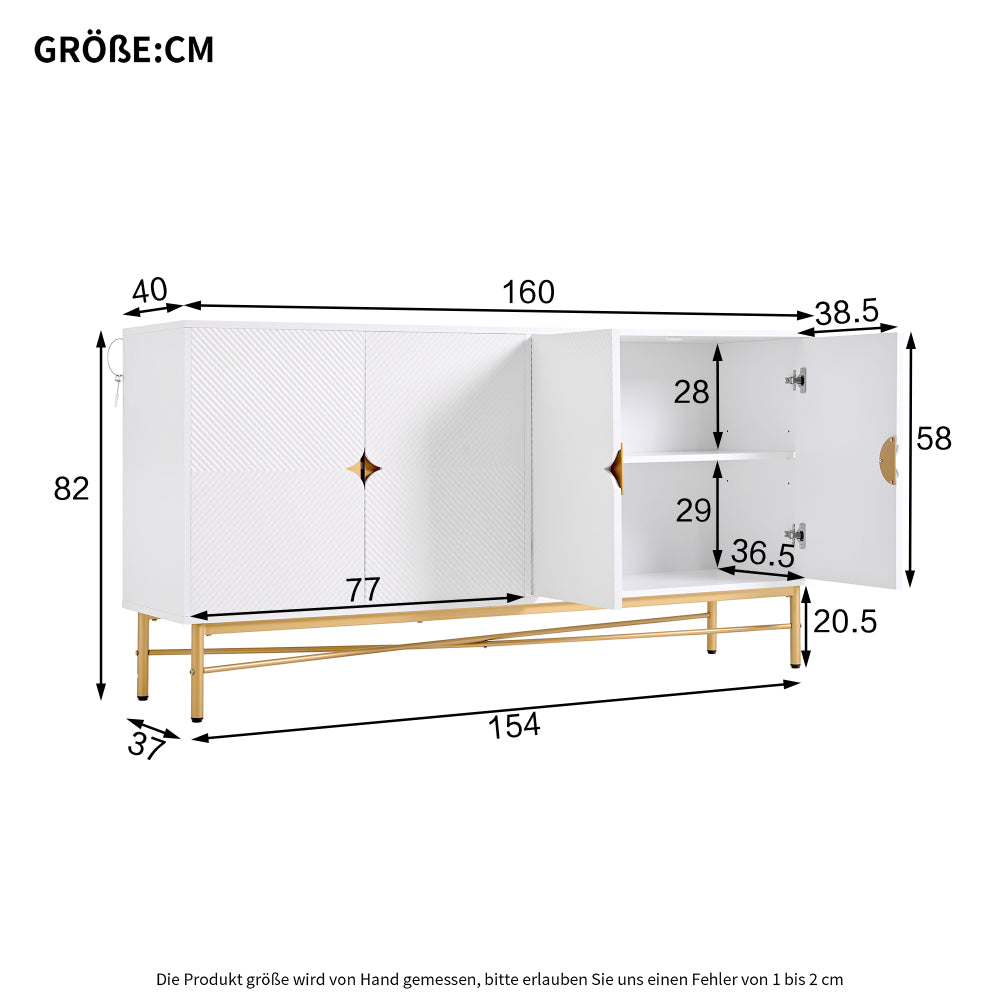 Dressoir – Kast – Opbergkast – Buffetkast – Ladekast – Modern Wit – Gouden Handgrepen – 160 cm Breed – Duurzaam Niet-Houten Materiaal