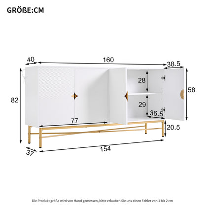 Dressoir – Kast – Opbergkast – Buffetkast – Ladekast – Modern Wit – Gouden Handgrepen – 160 cm Breed – Duurzaam Niet-Houten Materiaal