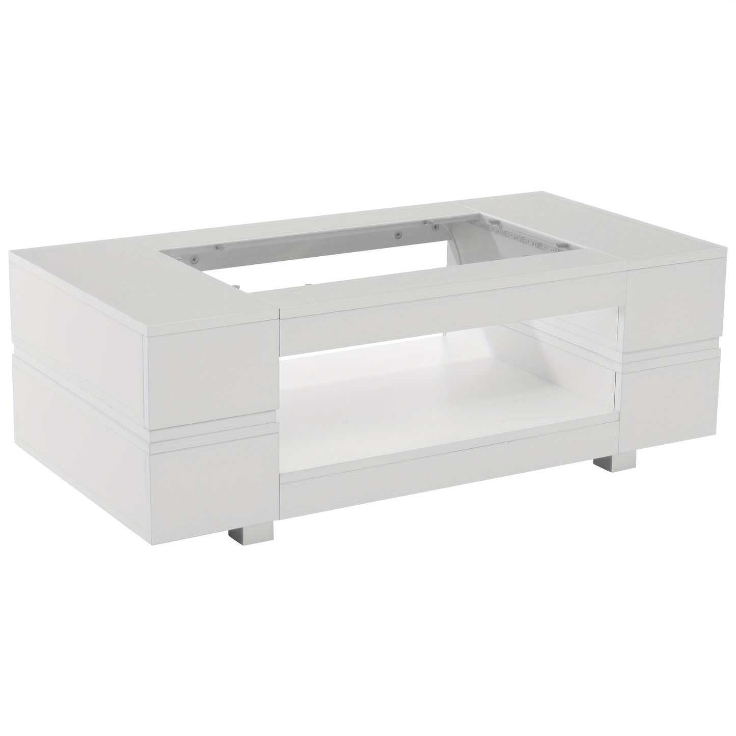 Witte Salontafel – Koffietafel – Bijzettafel – Tafel – Lounge Tafel – Moderne Open Opbergruimte – Duurzaam Bamboe – Compact & Laag (<69 cm)