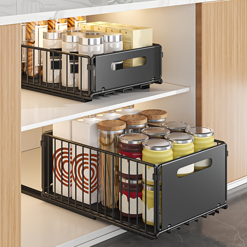 Keukenkast Organizer – Gootsteenkast Organizer – Kast Organizer – Kitchen Organizer – Lade Organizer – Metalen 2-delige Set – Ruimtebesparend Uitschuifbaar – 38x25x18 cm – Stevig Metaal – Modern Design