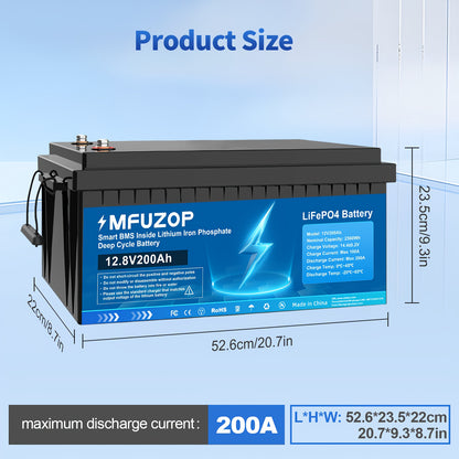 Lithium Accu – Lithium Batterij – Lithium Accupack – Marine Accu – Offgrid Accu – 12V 200Ah LiFePO4 Batterijen – Smart BMS Ingebouwd – Duurzame Diepe Cyclus - QUORE