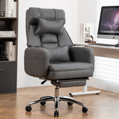 Swivel Ergonomic Office Chair | Technical Leather High-Back with Lumbar Support and Headrest, Comfortable Executive Chair, Deep Grey