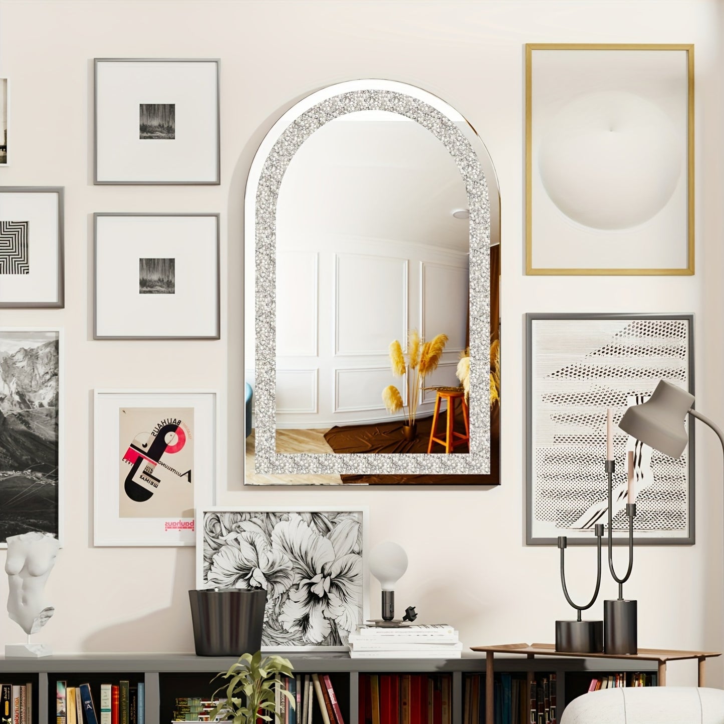Wandspiegel – Passpiegel – Badkamerspiegel – Hangspiegel – Woonspiegel – Boogvormig Design – 60x90 cm Kristalhelder Glas