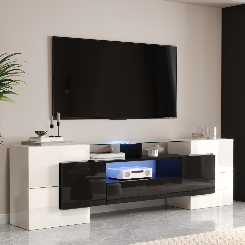 Modern TV-meubel – TV-kast – Mediameubel – Entertainmentmeubel – Zitmeubel – Laag en Ruimtebesparend Ontwerp – Glanzend Zwart-Wit Met 4 Deuren & 2 Lades