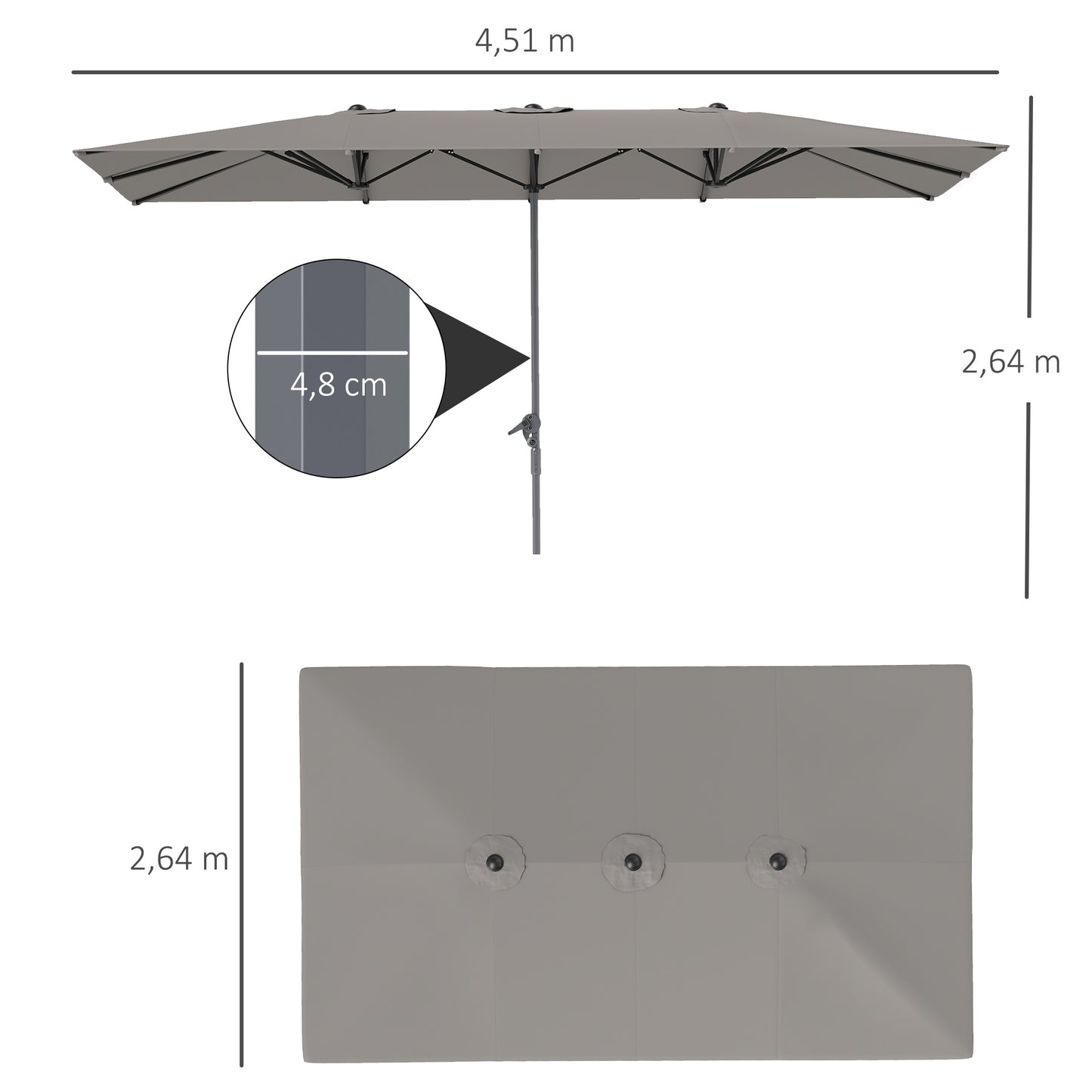 Buitendorpel – Terrasparasol – Dubbele Parasol – Tuinparasol – Balkonparasol – Groot formaat 451 x 264 cm – UV-bestendig 200 g/m² polyester