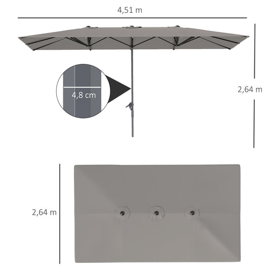 Buitendorpel – Terrasparasol – Dubbele Parasol – Tuinparasol – Balkonparasol – Groot formaat 451 x 264 cm – UV-bestendig 200 g/m² polyester