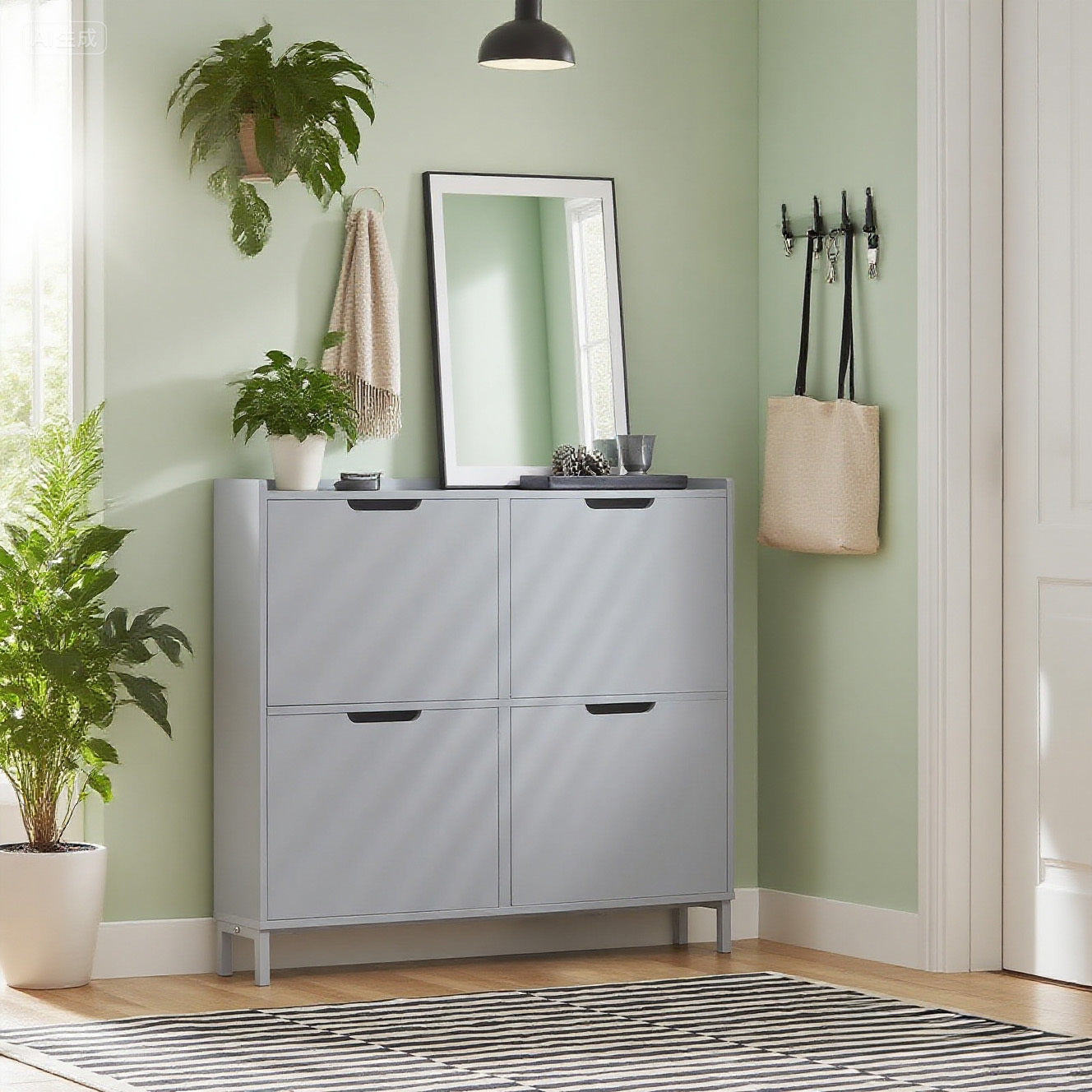 Barstoel – Kruk – Barkruk – Barstoel Met Rugleuning – Barstoel Met Armleuning – Set Van 2 – Scandinavisch Design – Lichtgrijs Stof – Massief Hout – Voetsteun