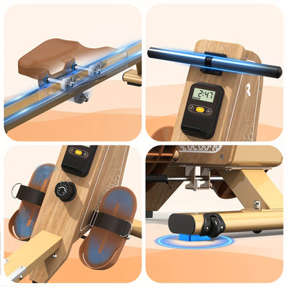Roeitrainer – Roeimachine – Roeiapparaat – Fitnessapparaat – Waterroeier – Magnetische Weerstand – Draagvermogen 150 kg – Draadloze Monitor – Compact – Verticale Opslag