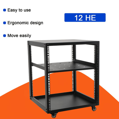 12U Open Frame Serverrek – Serverkast – Netwerkrek – Serverrack – Kabelrek – Verstelbare Diepte 23-40 Inch – Zwart Koudgewalst Staal Met Wielen