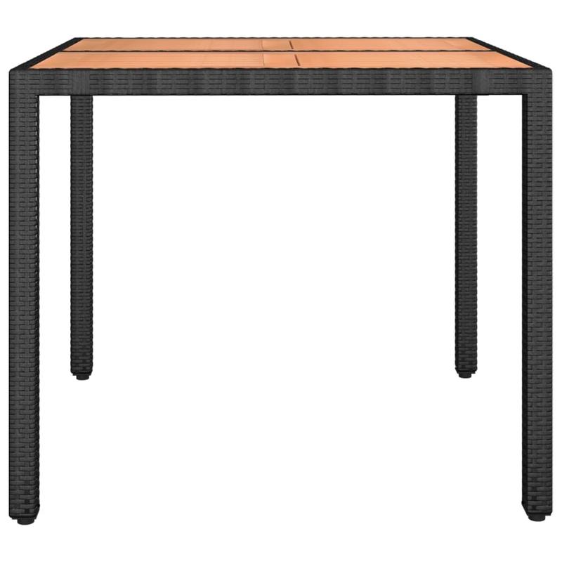 Outdoor Dining Table with Black Poly Rattan & Acacia Wood - Square Patio Furniture, All-Weather Durable Design, Sturdy Legs & Smooth Surface for Garden, Balcony, or Backyard - Modern Contemporary Style in Black & Natural Brow