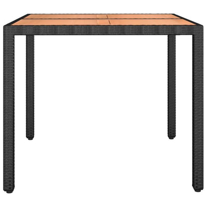 Outdoor Dining Table with Black Poly Rattan & Acacia Wood - Square Patio Furniture, All-Weather Durable Design, Sturdy Legs & Smooth Surface for Garden, Balcony, or Backyard - Modern Contemporary Style in Black & Natural Brow