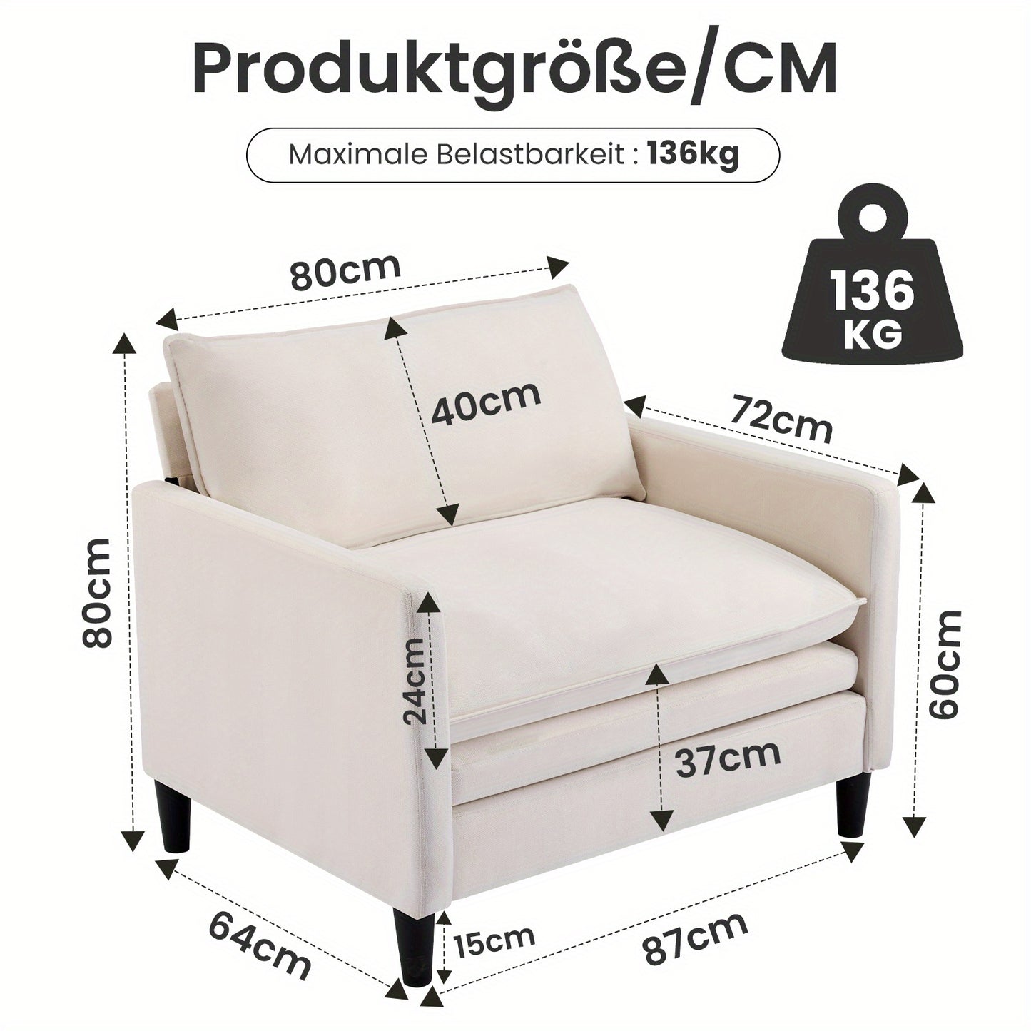 Lounge Stoel – Fauteuil – Relaxstoel – Loungestoel – Woonkamerstoel – Hoogwaardig Traagschuim – Stevig Houten Frame – Beige