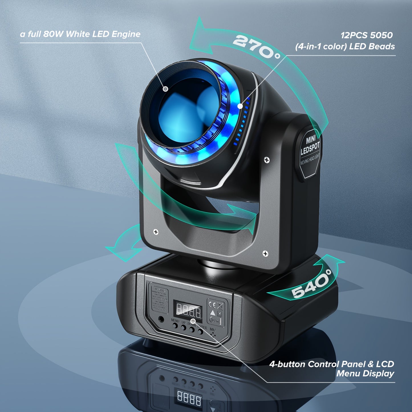 Moving Head Licht – LED Stage Spot – DJ Verlichting – RGBW Beam Lamp – Prism Gobo Effect – 270W RGBW LED – DMX512 Met Geluidsactivatie