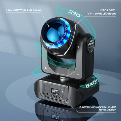 Moving Head Licht – LED Stage Spot – DJ Verlichting – RGBW Beam Lamp – Prism Gobo Effect – 270W RGBW LED – DMX512 Met Geluidsactivatie