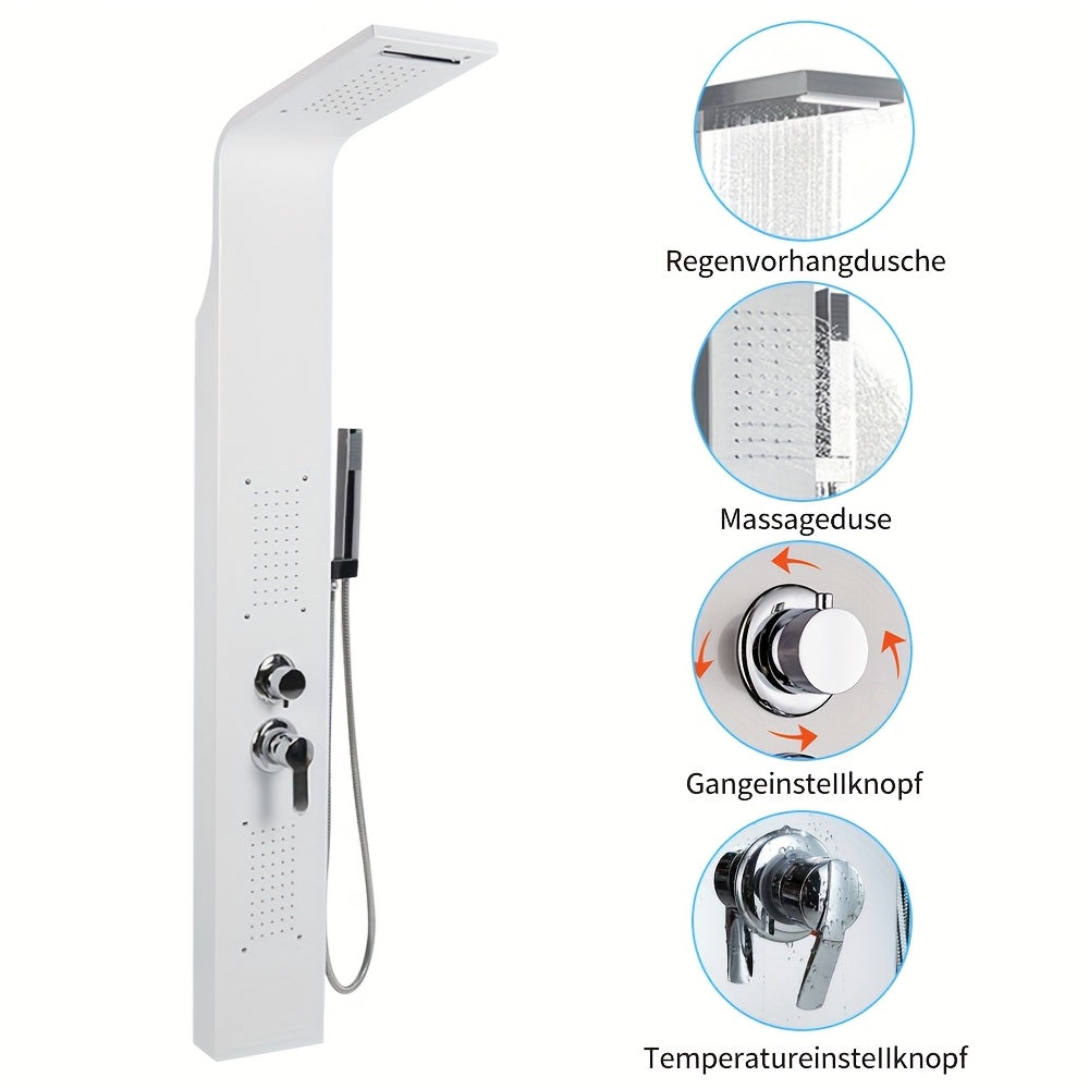 Doucheset – Douchepaneel – Douchekolom – Regendouche – Handdouche – 4-functies – Wit Metaal – 140 cm Hoog