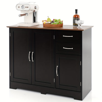 Opbergkast – Dressoir – Kast – Buffetkast – Sideboard – Zwart – 100x40x78 cm – MDF – Verstelbare Plank – 2 Laden – 2 Dubbele Deuren