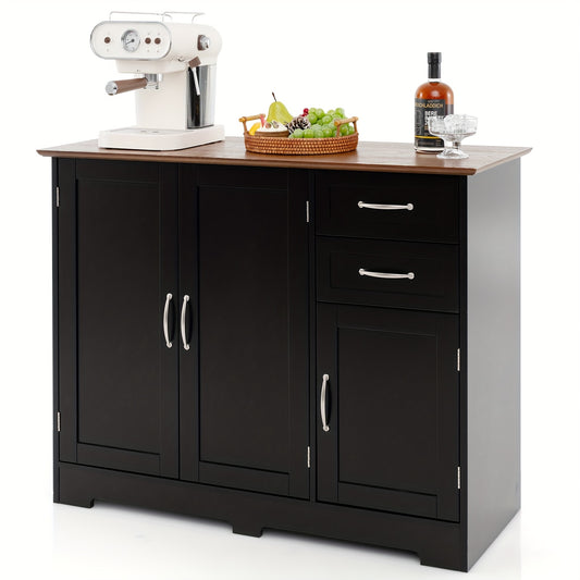 Opbergkast – Dressoir – Kast – Buffetkast – Sideboard – Zwart – 100x40x78 cm – MDF – Verstelbare Plank – 2 Laden – 2 Dubbele Deuren