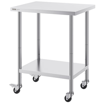 Werktafel – Werkbank – Werkbanktafel – Werkplek – RVS – Roestvrij Staal – 61x76x97 cm – 4 Zwenkwielen Met Rem