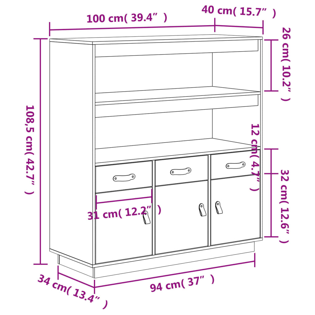 Hoogkast – Opbergkast – Kast – Boekenkast – Dichte Kast – Massief Dennenhout – Compact Hoog Model – Honingbruin