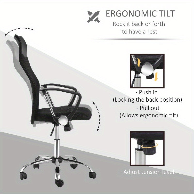 Bureaustoel – Office Chair – Gamestoel – Draaistoel – Kantoorstoel – Verstelbare Hoogte – Ademend Mesh Rugblad – Zwarte Zitting
