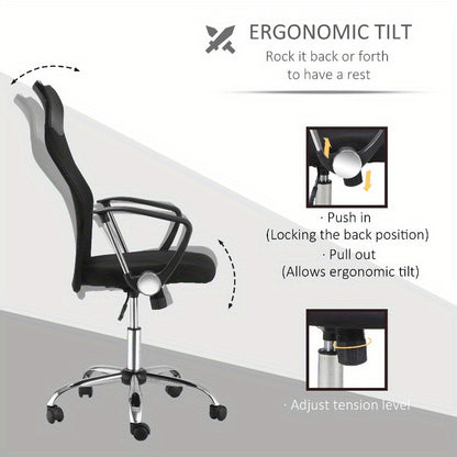 Bureaustoel – Office Chair – Gamestoel – Draaistoel – Kantoorstoel – Verstelbare Hoogte – Ademend Mesh Rugblad – Zwarte Zitting