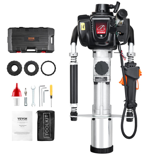 Heipaaldrijfmachine – Heistelling – Paaldrijfmachine – Hamermachine – Paalhamer – 37,7cc Benzinemotor – 3 Verwisselbare Heikhoofden
