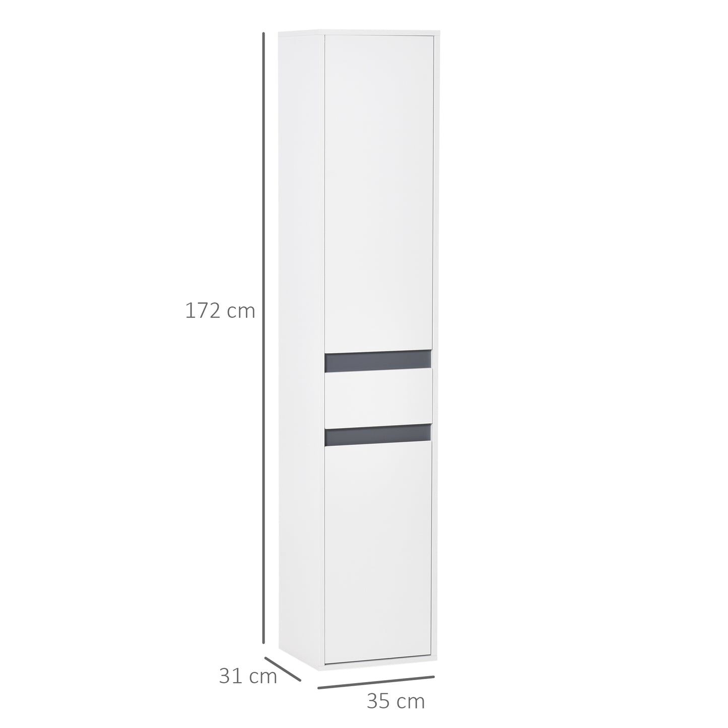 Badkamerkast – Opbergkast – Linnenkast – Kolomkast – Douchekast – Wit Particleboard – 2 Deuren, 3 Planken en 1 Lade