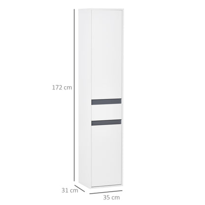 Badkamerkast – Opbergkast – Linnenkast – Kolomkast – Douchekast – Wit Particleboard – 2 Deuren, 3 Planken en 1 Lade