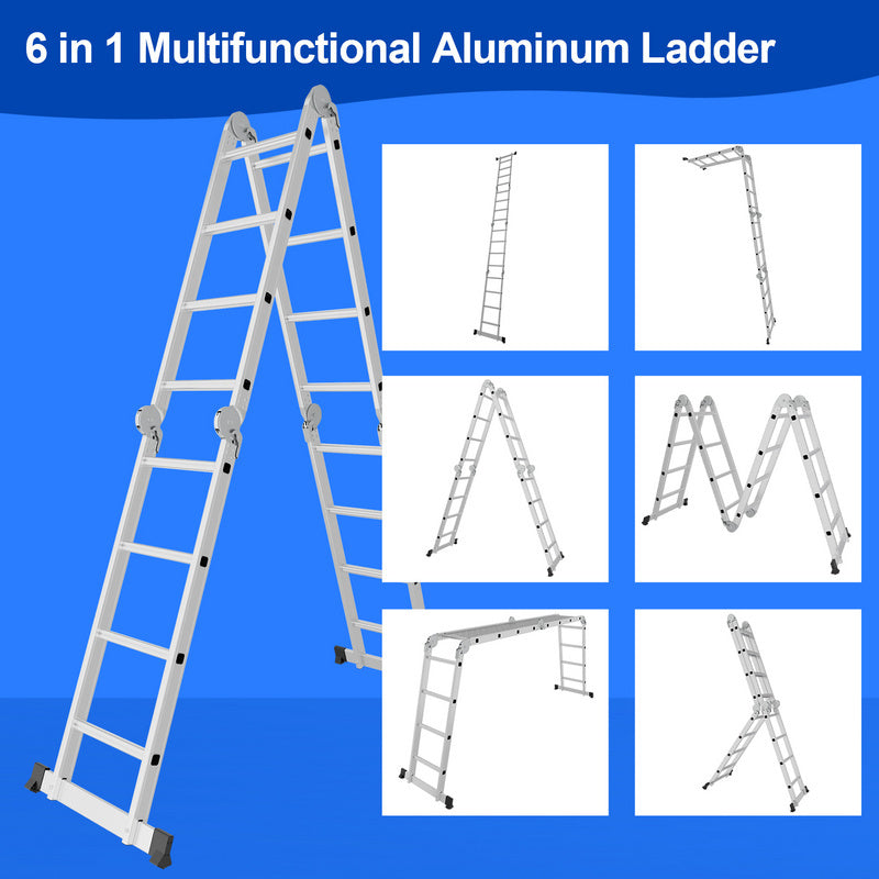 Vouwladder – Opvouwbare Ladder – Multitrap – Steigerladder – Telescopische Ladder – Tot 470 cm – Aluminium – Met Wieltjes en Antislip Voeten