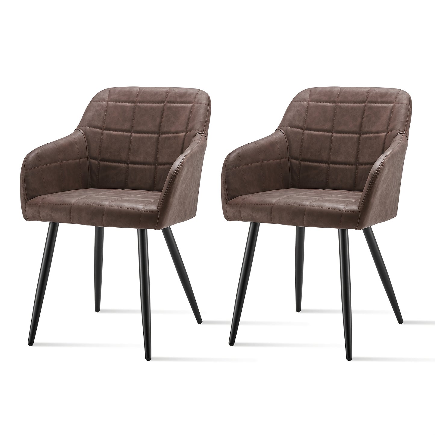 Eetkamerstoel – Stoel – Kuipstoel – Draaistoel – Fauteuil – Set van 2 Grijs Kunstleer – Memory Foam Zitting – Metalen Frame Met Antislip Voetjes