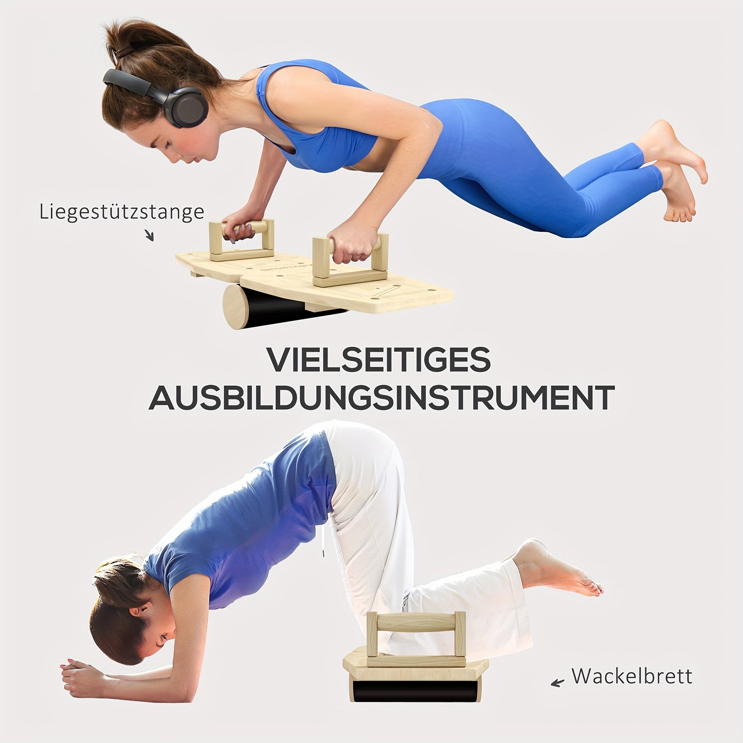 Push-up Bar – Push-up Handles – Fitness Bars – Duwstangen – Workout Bars – Houtenkleurig Design – Aluminiumlegering – 8 Verstelbare Gaten – Inclusief Weerstandsbanden