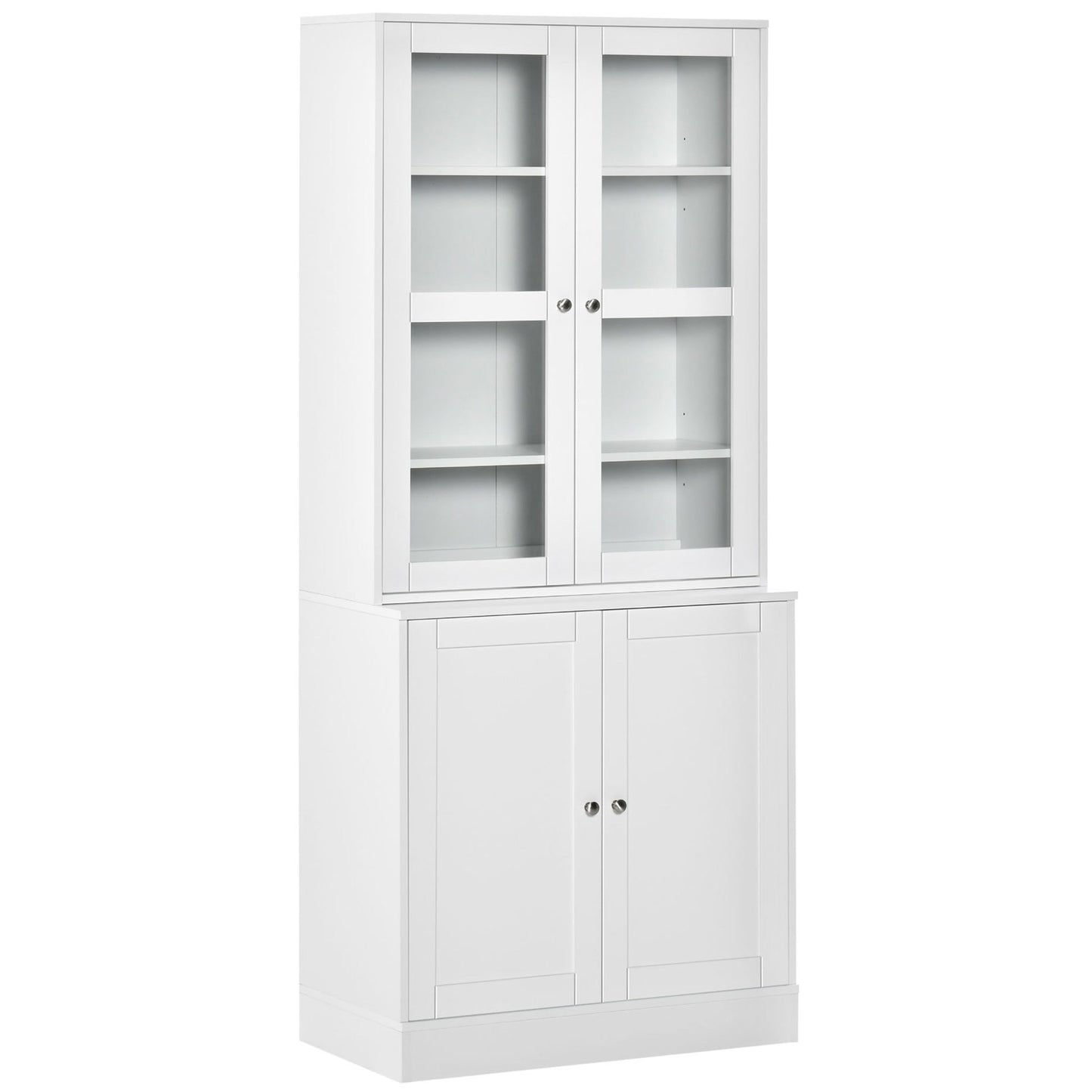 Vitrinekast – Boekenkast – Opbergkast – Glazen Kast – Dressoir – Wit – 178,5 cm Hoog – MDF Met Gehard Glas